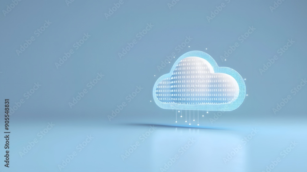 Poster digital cloud icon on blue background representing cloud computing, data storage, and digital techno