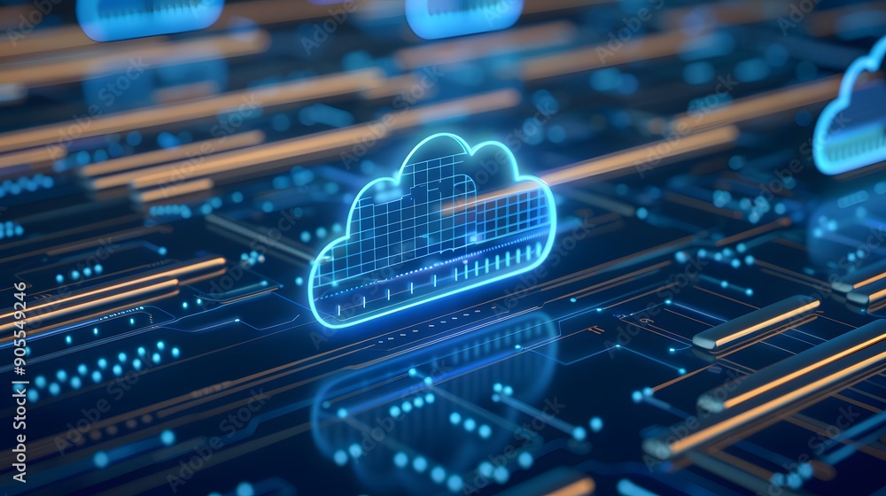 Poster digital cloud network concept with futuristic technology background, showing internet, data storage,