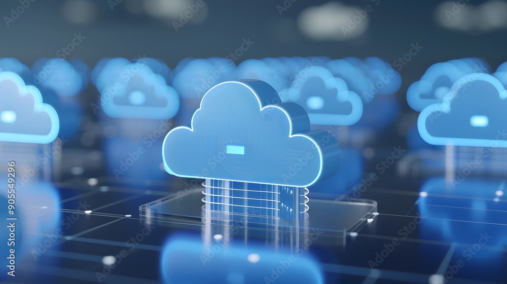 Poster digital cloud network representing concept of cloud computing, data storage, and network infrastruct