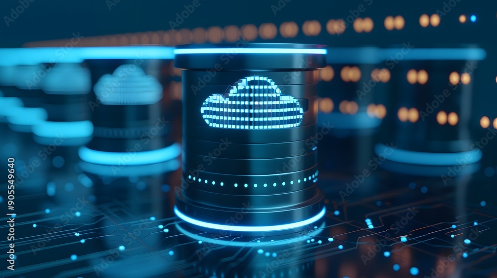 Poster digital cloud storage concept with futuristic technology visuals. showcasing advanced data storage s