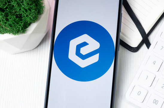 New York, USA - 1 August 2024: Ecash XEC Logo on Phone Screen, Crypto Coin Icon
