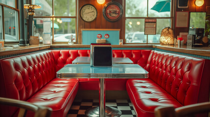 classic diner booth with a tablet ordering system. 