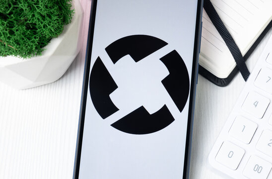 New York, USA - 1 August 2024: 0x ZRX Logo on Phone Screen, Crypto Coin Icon