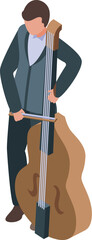 Musician is holding a bow, standing with a double bass, getting ready for an orchestra rehearsal