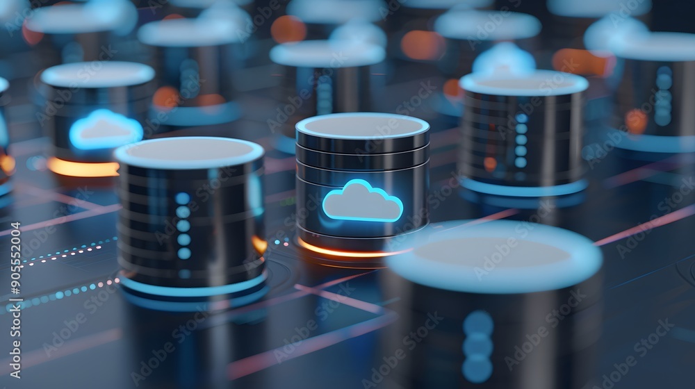 Poster digital representation of cloud storage and data management. high-tech infrastructure showcasing clo