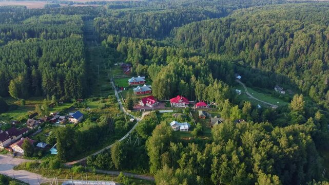 Russian village in the forest drone view