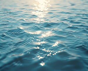 Glistening water surface with gentle ripples, water background, serene waves
