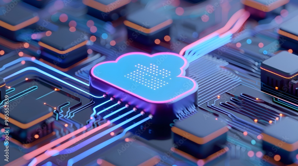 Poster futuristic circuit board with cloud computing concept. digital data network. technological innovatio