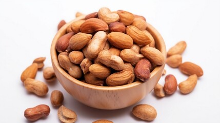 Healthy Snack: Mixed Nuts in Wooden Bowl