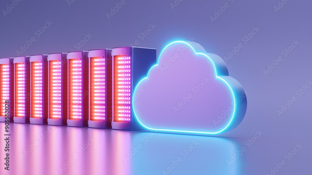 Aufkleber futuristic cloud computing concept image showing servers and glowing cloud icon, representing data s