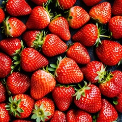 Background of fresh red strawberries. Ripe strawberries close-up. Box of farmers red berries