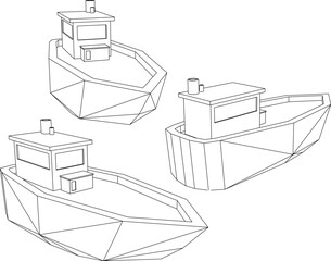 Sketch vector illustration artistic unique 3d cartoon boat poly silhouette drawing design