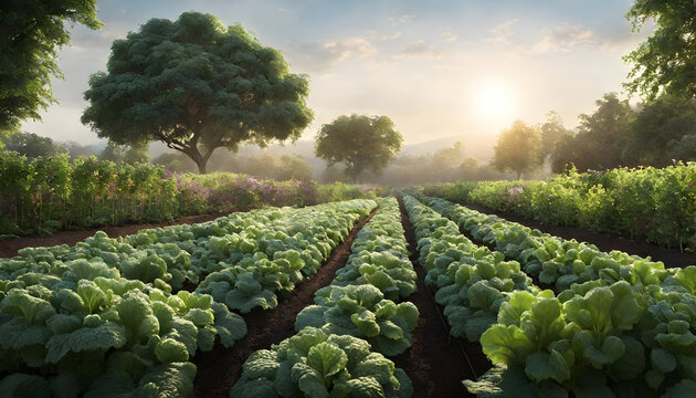 Kale kail: A vibrant CGI scene featuring a lush garden bed filled with kale and kail