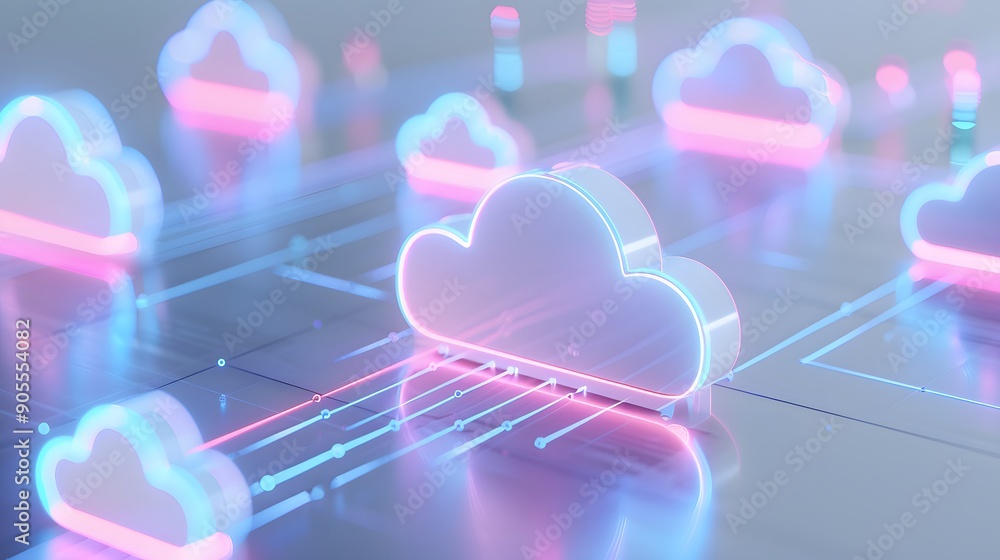 Poster futuristic cloud computing concept with digital data connections, depicting modern technology and vi