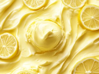 Refreshing Lemon Yellow Ice Cream Texture in Realistic Illustration Style