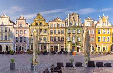 Naklejka premium Facades of old colorful houses on the Town Hall Square in Poznan