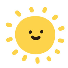 Funny happy smiling sun, flat simple vector illustration. Cute summer sunshine emoji, doodle style icon 