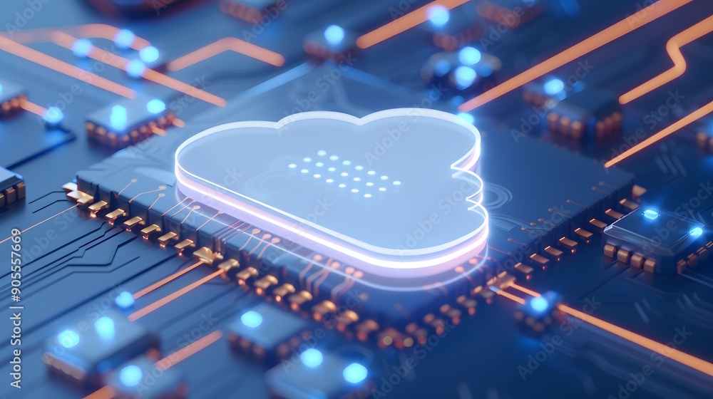 Poster futuristic cloud computing technology concept. digital data storage, network server, and modern info