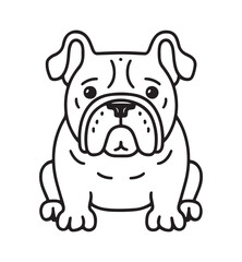A black and white drawing of a bulldog with white background