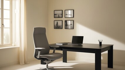 Serene minimalist home office workspace set against