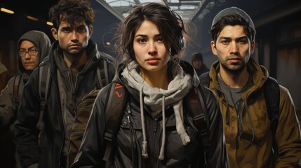 Fototapeta premium Group of People Looking Ahead in Urban Setting