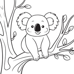 A black and white drawing of a koala with white background