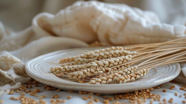 Plate with wheat grains representing food crisis