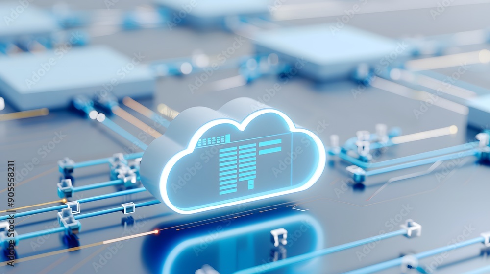 Poster futuristic cloud computing technology concept with digital data storage and internet connectivity fo