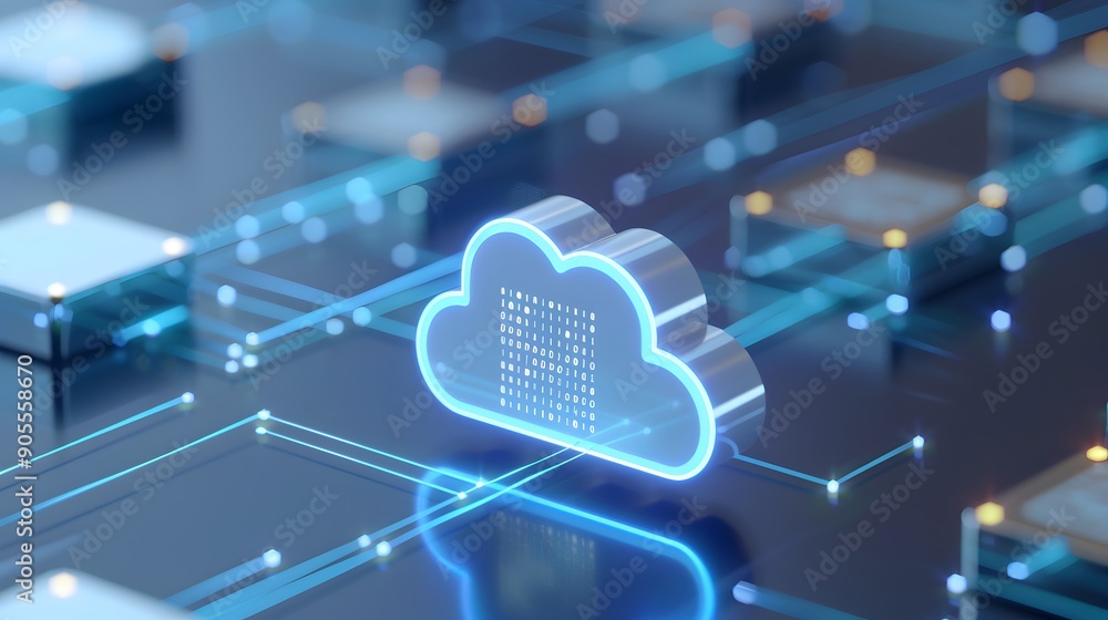 Aufkleber futuristic cloud computing technology concept with neon elements and digital connectivity on a circu
