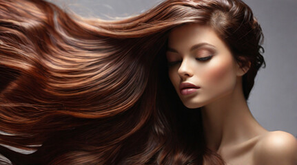 Naklejka premium Beautiful model with long smooth healthy brown hair