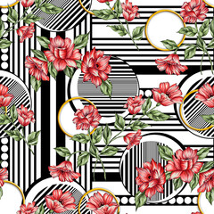 Obraz premium Beautiful Flower Pattern, Floral Seamless Digital Design,Watercolor Textile Allover Abstract Design.Wallpaper On Background