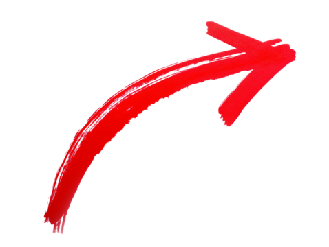 Bright red, hand-drawn arrow curving upwards on a white background