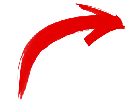 Bold red, hand-drawn arrow curving upwards on a white background