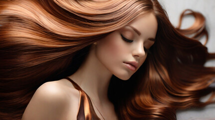 Naklejka premium Beautiful model with long smooth healthy brown hair