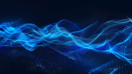 Fototapeta premium Abstract blue tech background with digital waves, network system with artificial neural connections and cyber quantum computing