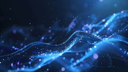 Abstract blue tech background with digital waves, network system with artificial neural connections and cyber quantum computing