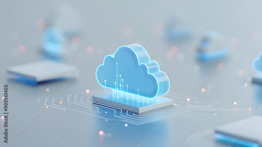 Poster futuristic digital cloud concept with glowing circuits, representing data storage, technology, and i