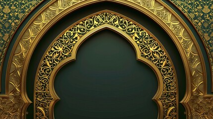 Gold arch in oriental style with Arabic traditional ornaments in vector graphics