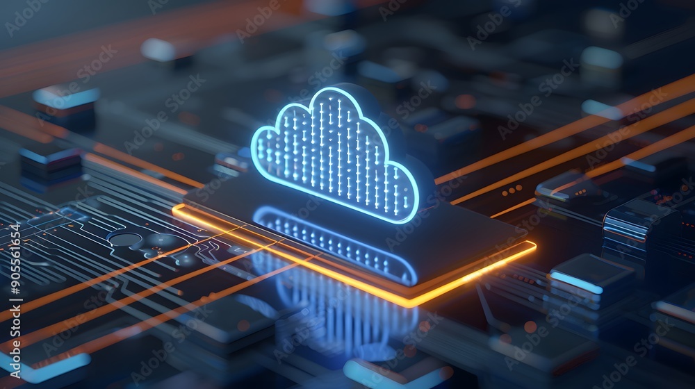 Poster futuristic digital cloud over a circuit board, symbolizing cloud computing and advanced technology i