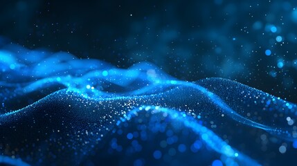 Naklejka premium Abstract blue tech background with digital waves, network system with artificial neural connections and cyber quantum computing