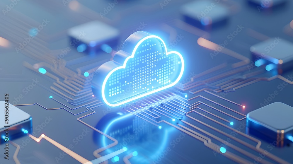 Aufkleber futuristic digital cloud, showcasing innovative cloud computing and data storage technology on a cir