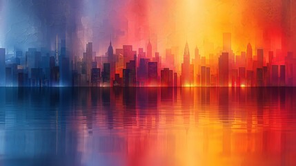 Colorful City Skyline Reflection - Ideal for Urban and Modern Art Concepts