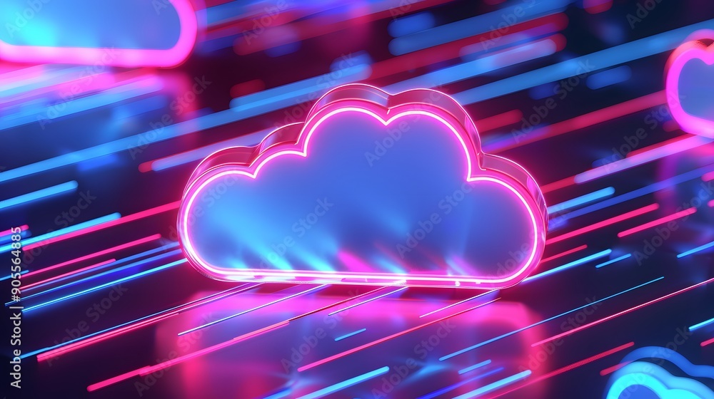 Aufkleber futuristic neon cloud with glowing lines representing digital data and technology. perfect for conce