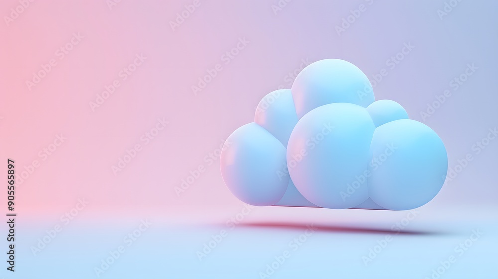 Poster minimalistic 3d cloud shape on a gradient background in pastel colors, ideal for design projects, dr