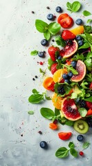 Fresh and Healthy Fruit and Vegetable Salad on a White Background with Copy Space, an Overhead View Celebrating Nutritious and Vibrant Meal Options