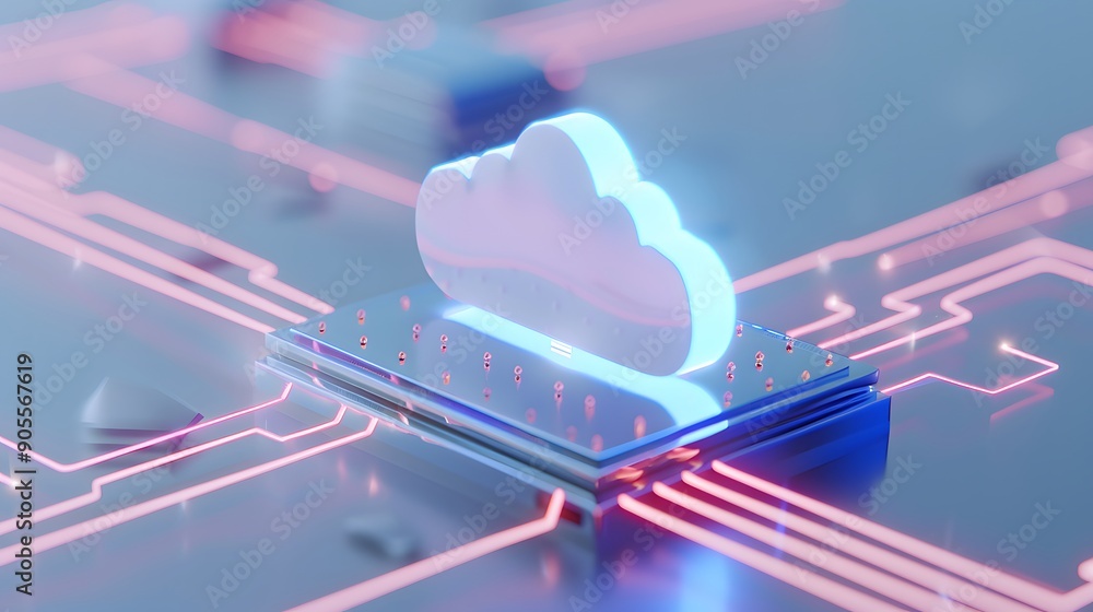 Poster modern digital concept showcasing cloud computing and data storage technology in a futuristic and in