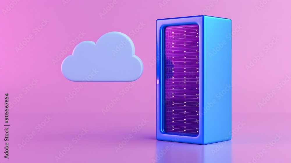 Poster modern server concept with a cloud icon on a pink background. futuristic data storage and cloud comp
