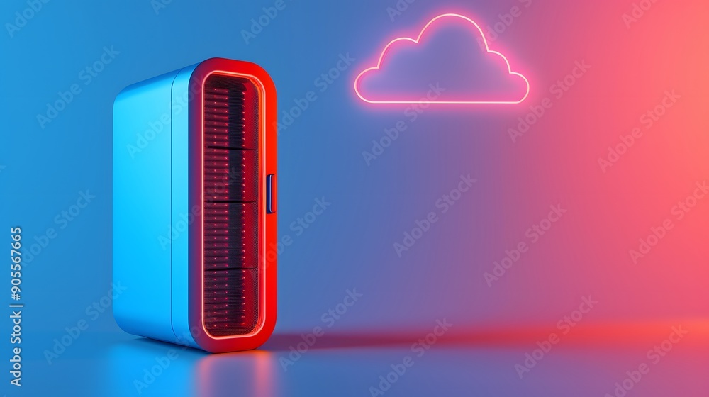 Aufkleber modern server concept with a neon cloud icon, symbolizing data storage and cloud computing in a vibr