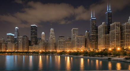 city skyline at night