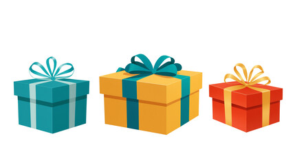 gift boxes retro as flat style, Christmas gifts, New Year presents or birthday presents, boxes with ribbons, illustration in flat style